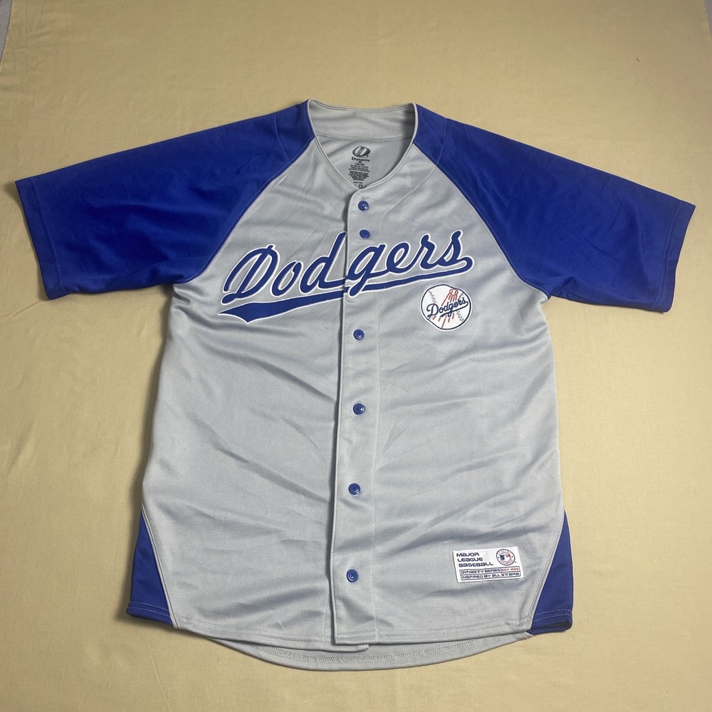 Los Angeles Dodgers Gray-Blue Button Front Logo MLB Dynasty Series Jersey Size M
